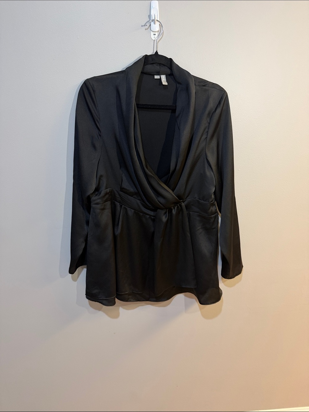 ASOS Black Satin Wrap-Front Blouse